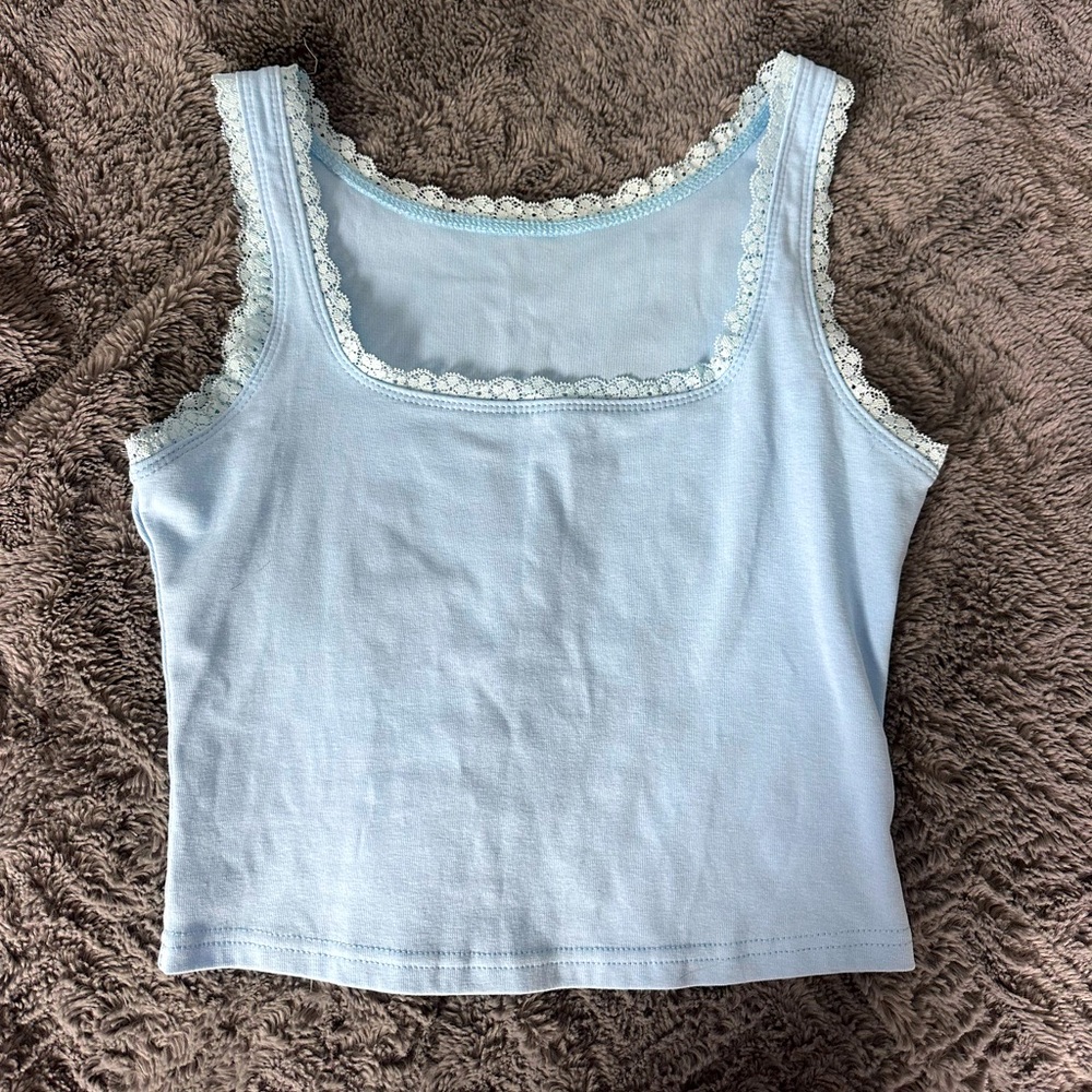 Light Blue Lace Trim Tank Top